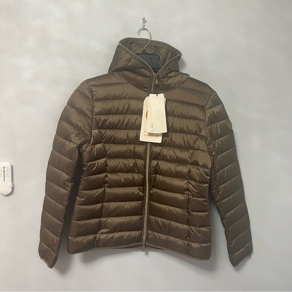 Save The Duck Alexis Water-Resistant Hooded Puffer Jacket In Coffee Brown - NWT - Picture 3 of 16